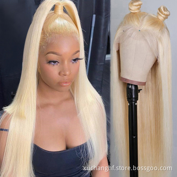Top Quality Raw Hair Preplucked Glueless 40 Inch Human Hair Blonde Full Lace Wig In Stock Light Color 613 Wigs